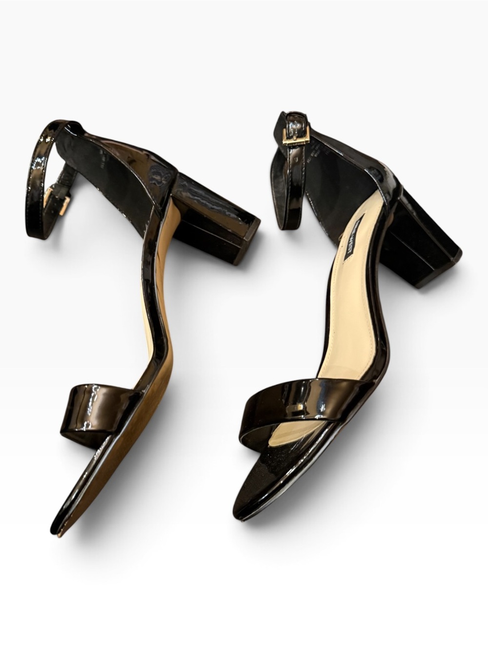 Nine West Black Patent Ankle Strap Block Heel Sandals Size 11M